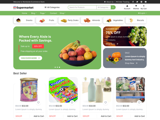 Free Supermarket WordPress Theme For Grocery Shopping Sites
